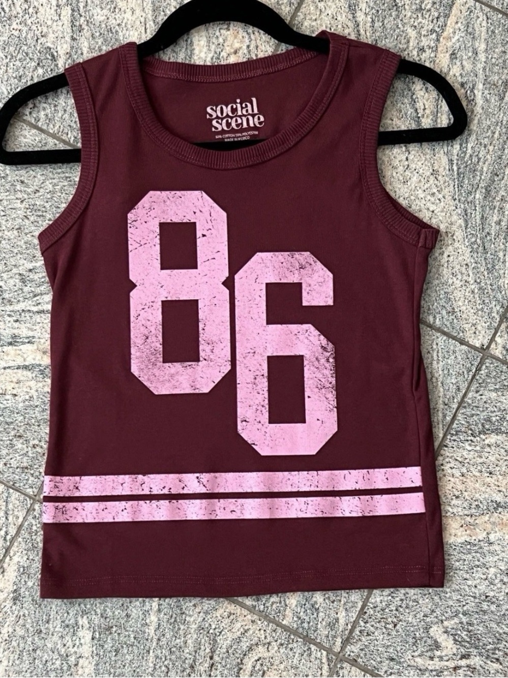 Punk, Sleeveless '86' Graphic Tank - Burgundy/Pink